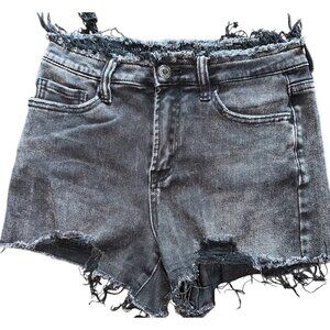 Women's Black Vervet Distressed Denim Raw Edge Hem Shorts Size Small